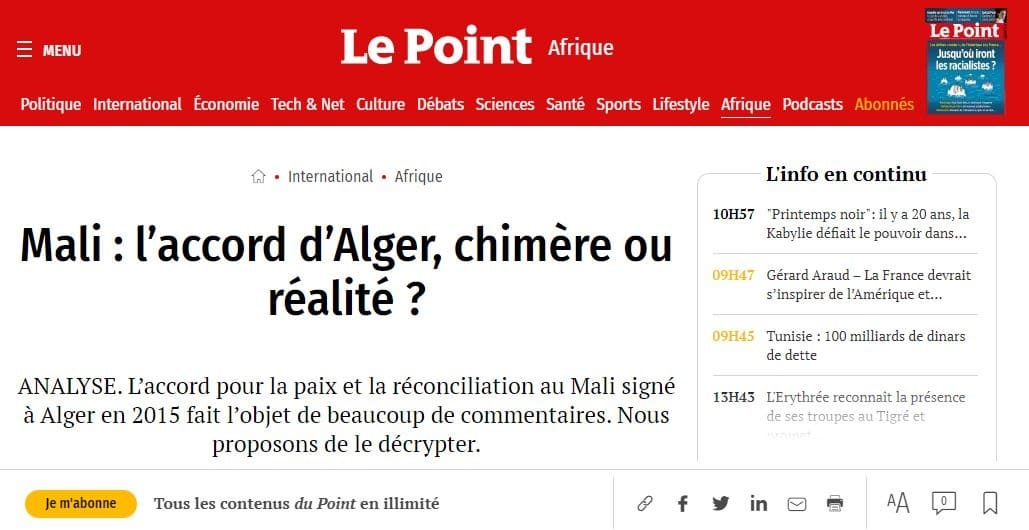 « Le Point » mène un travail de sape contre les « Accords d’Alger »